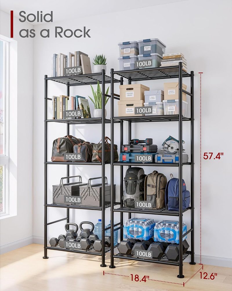 Sakugi 2-Pack 5-Tier Metal Storage Shelves, 18.4"x12.6"x57.4" — view 4