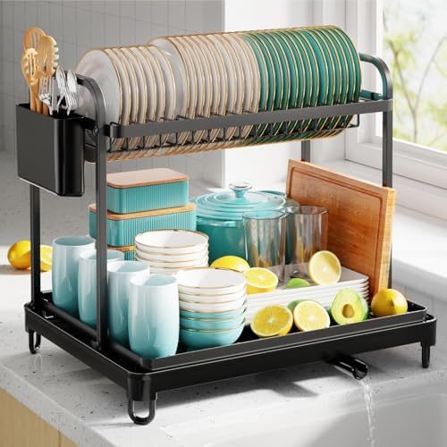 Sakugi 2-Tier Dish Drying Rack X-Large, 16.7" x 12.7" x 15.8", Black