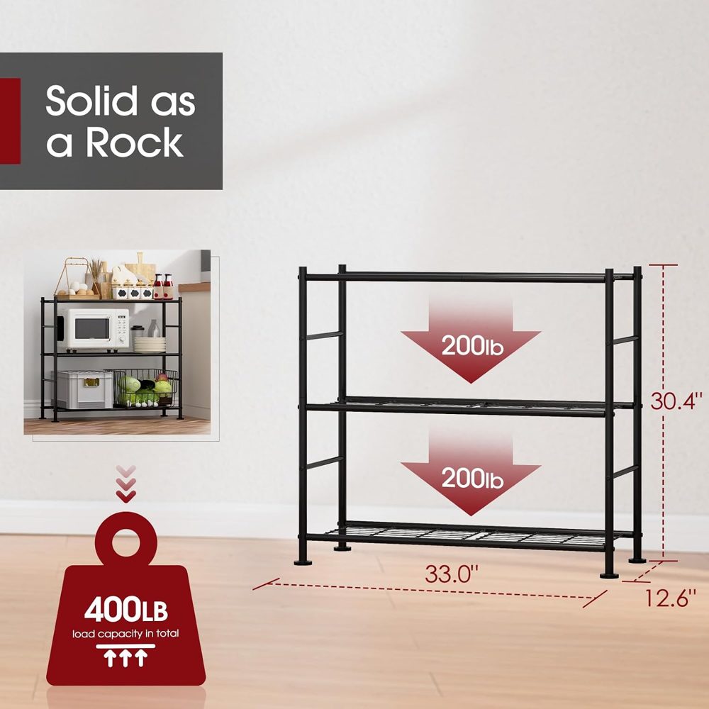 Sakugi 3-Tier Heavy-Duty Storage Shelves, 33" x 12.6" x 30.4", Black — view 3
