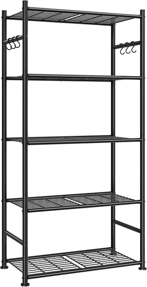 Sakugi 3-Tier Large-Capacity Storage Shelves with Hooks, 18.1" x 12.4" x 29.4", Black — view 5