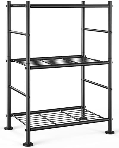 Sakugi 3-Tier Metal Storage Shelves Adjustable Feet, 18"x12"x30"