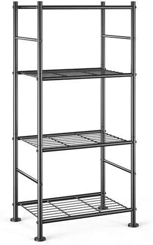 Sakugi 4-Tier Metal Storage Shelves Adjustable Feet, 18"x12"x44"
