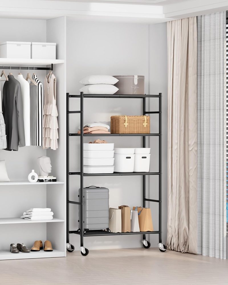 Sakugi 4-Tier Storage Shelves 33.1" x12.6" x58.9" Black with Wheels — view 3