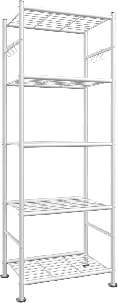 Sakugi 5-Tier Storage Rack with Hooks, 18.1" x 12.4" x 56.8", White — view 2