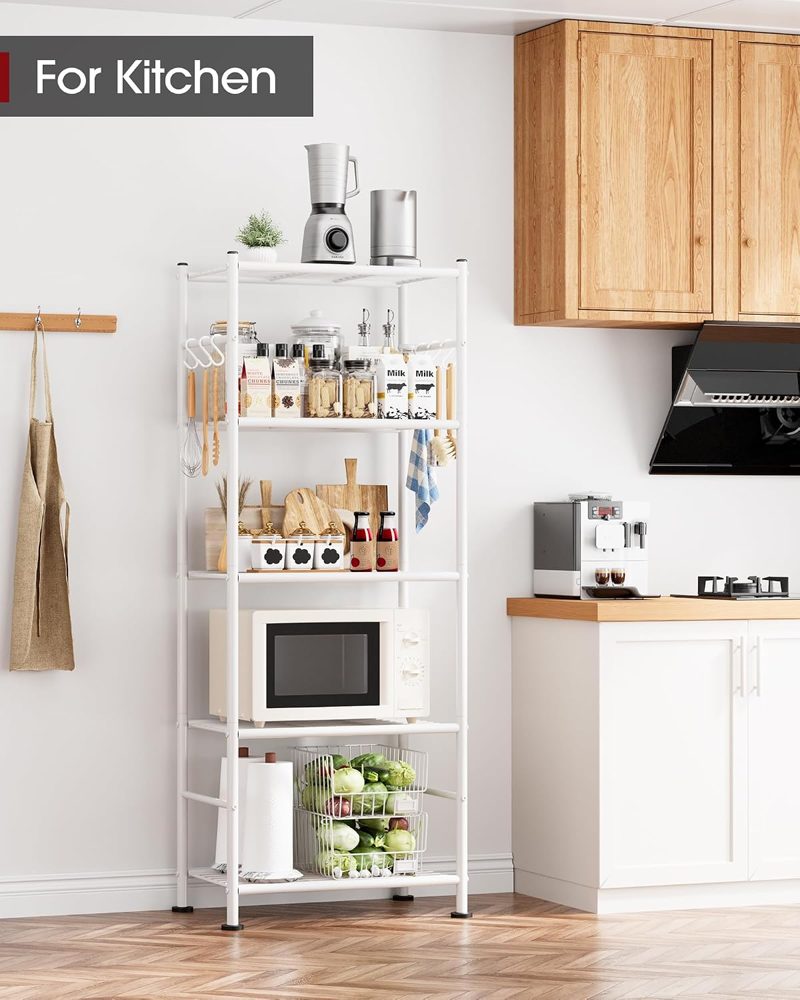 Sakugi 5-Tier Storage Rack with Hooks, 18.1" x 12.4" x 56.8", White — view 3