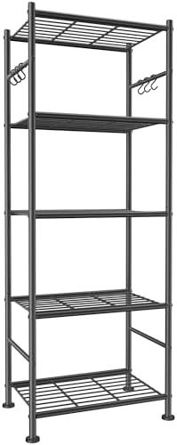Sakugi 5-Tier Storage Rack Organizer with Hooks, 18.1"×12.4"×56.8"