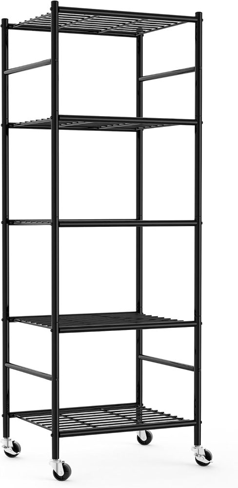 Sakugi 5-Tier Storage Shelves 18.1x12.6x58.7 Black with Wheels — view 2