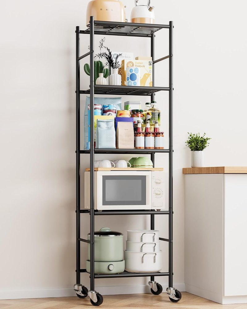 Sakugi 5-Tier Storage Shelves 18.1x12.6x58.7 Black with Wheels — view 3