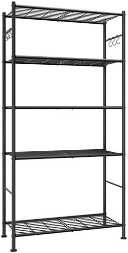 Sakugi 5-Tier Storage Shelves with 6 Hooks, 33.2" x 12.7" x 71.1"