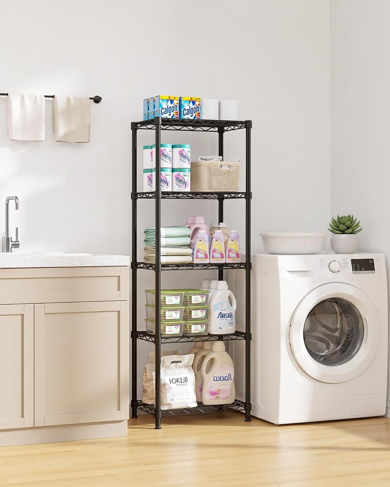 Sakugi 5-Tier Wire Shelving with Leveling Feet, 16" x 10" x 55.1", Black — view 3