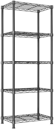 Sakugi 5-Tier Wire Shelving with Leveling Feet, 16" x 10" x 55.1", Black