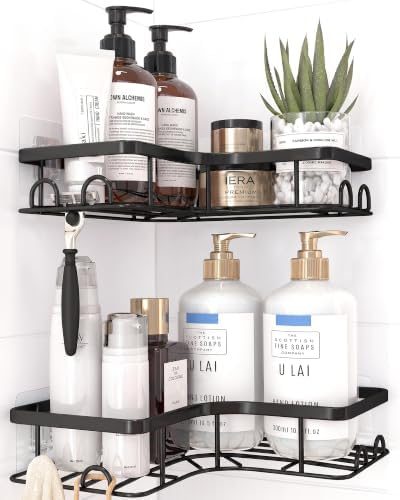 Sakugi Adhesive Corner Shower Caddy, No Drilling, Black