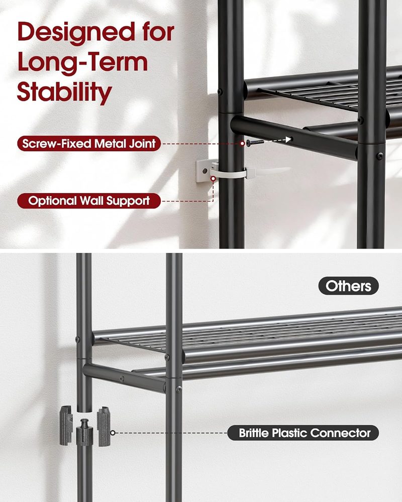 Sakugi Clothes Rack with Shelves & Wheels, 45.2" x 12.6" x 80.7", Black — view 5