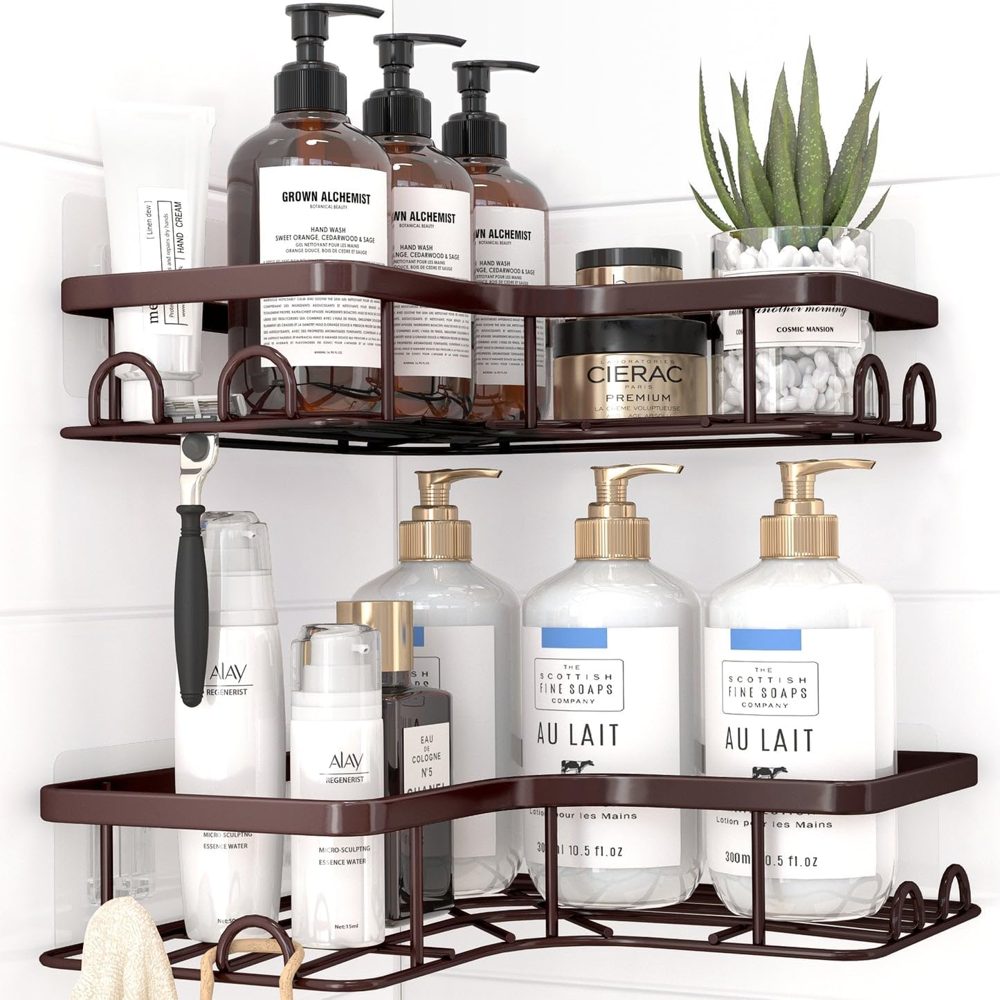 Sakugi Corner Shower Caddy 2-Pack with 8 Hooks, Rustproof Stainless Steel — view 2