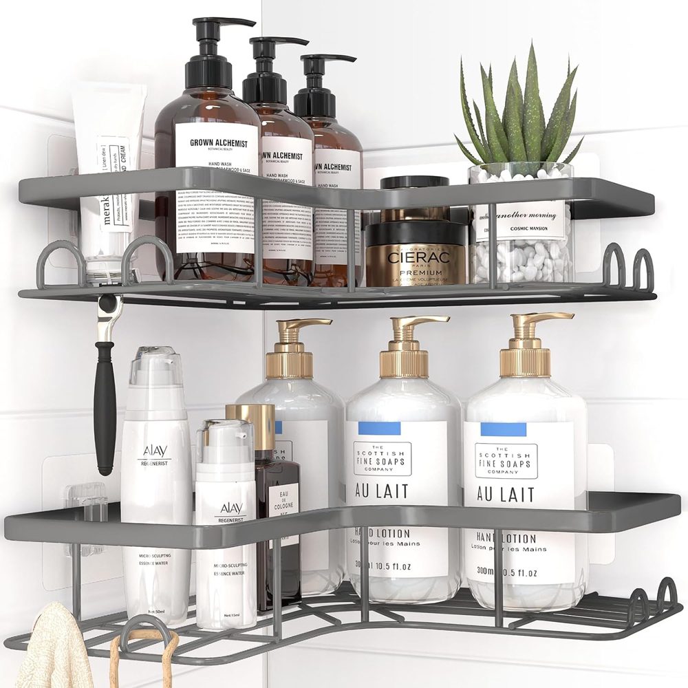 Sakugi Corner Shower Caddy 2-Pack with 8 Hooks, Rustproof Stainless Steel — view 5