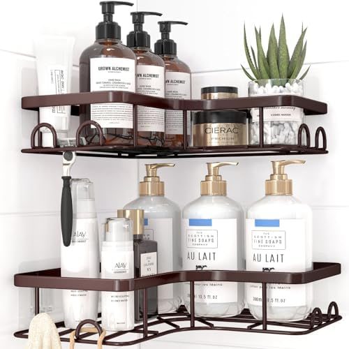Sakugi Corner Shower Caddy 2-Pack with 8 Hooks, Rustproof Stainless Steel