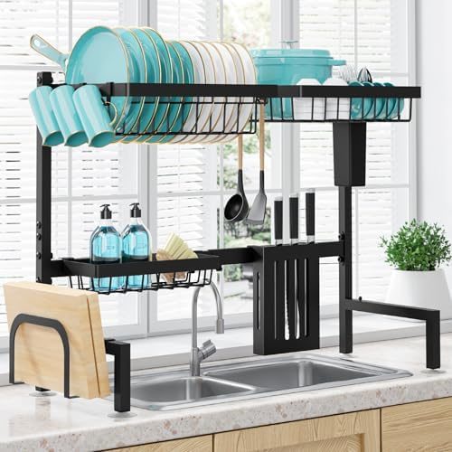 Sakugi Expandable Over-the-Sink Dish Rack, 30"–33.9" x 11" x 21", Black