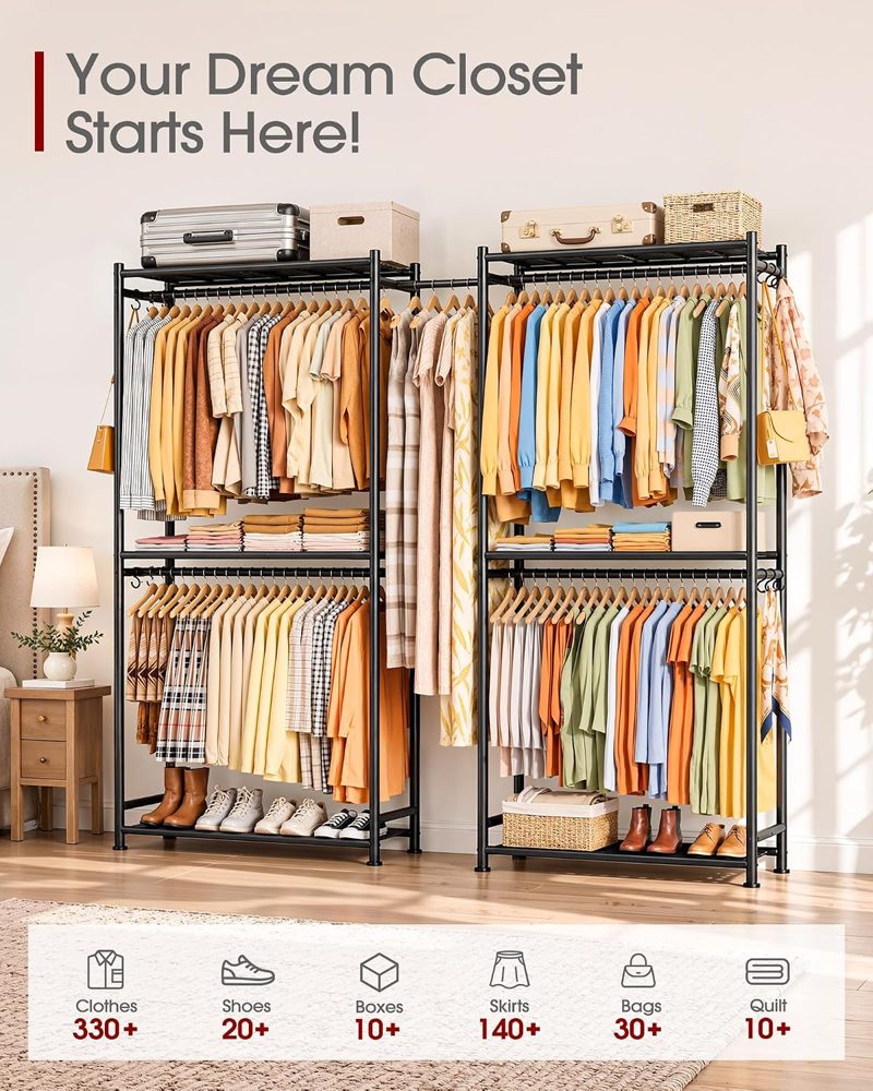 Sakugi Extendable Clothes Rack with Shelves, 77.9"–83.8" x 12.2" x 79.5", Black — view 3