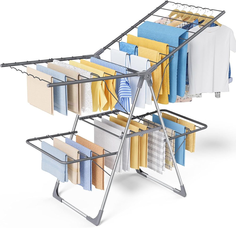 Sakugi Foldable 2-Level Clothes Drying Rack, 55.5" Adjustable Wings — view 2
