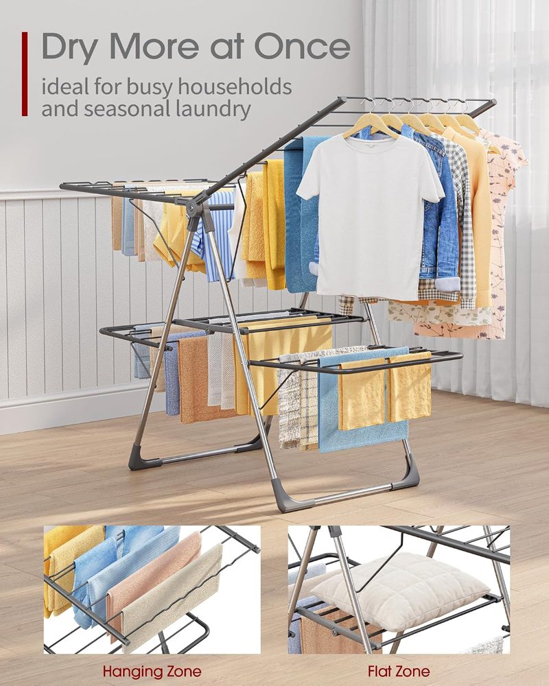 Sakugi Foldable 2-Level Clothes Drying Rack, 55.5" Adjustable Wings — view 3
