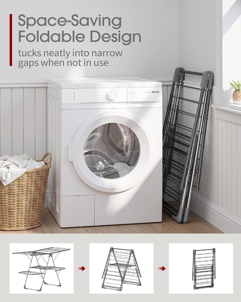 Sakugi Foldable 2-Level Clothes Drying Rack, 55.5" Adjustable Wings — view 4