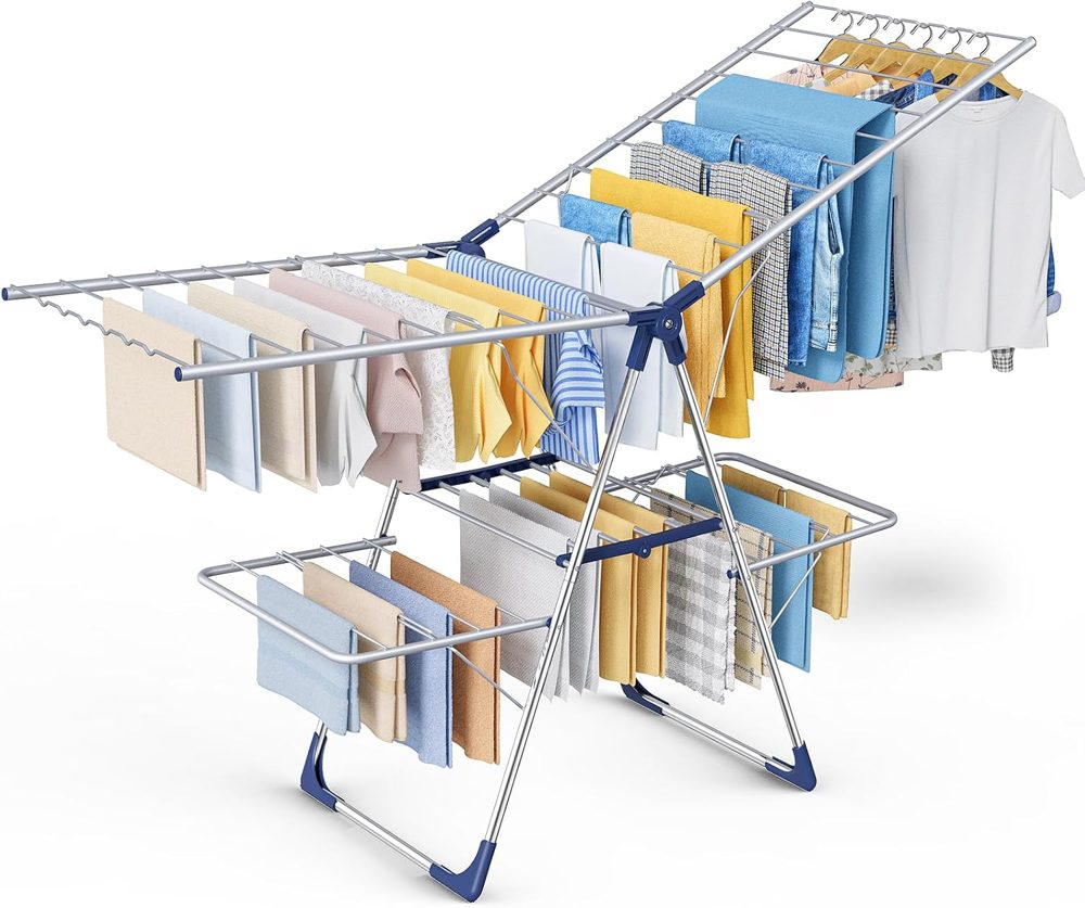 Sakugi Foldable 2-Level Clothes Drying Rack, 70" Adjustable Wings — view 5
