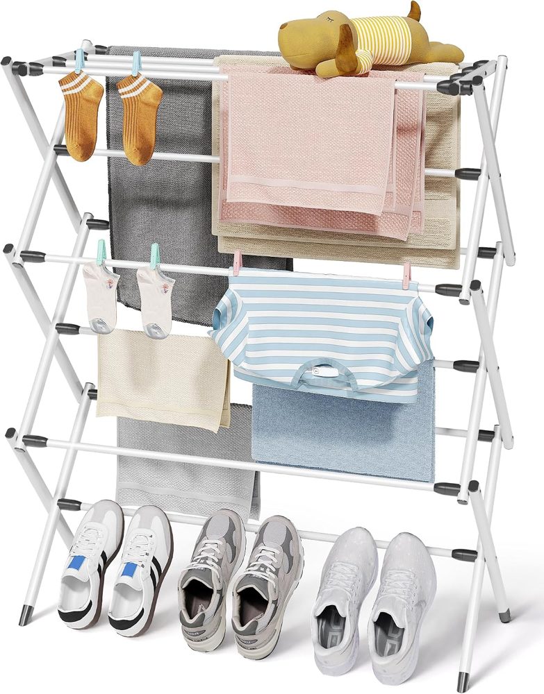 Sakugi Foldable 3-Tier Laundry Drying Rack, 29.1" x 11.4" x 37.4", White & Black — view 2
