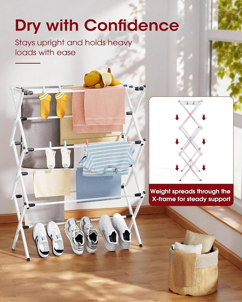 Sakugi Foldable 3-Tier Laundry Drying Rack, 29.1" x 11.4" x 37.4", White & Black — view 3