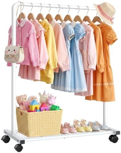 Sakugi Kids Clothes Rack with Bottom Shelf, 28" x 16.9" x 46", White