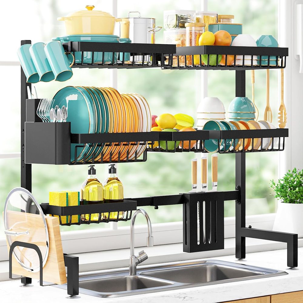Sakugi Over-the-Sink Dish Drying Rack, 2-Tier X-Large, 31.5"–39.5" Adjustable, Black — view 5