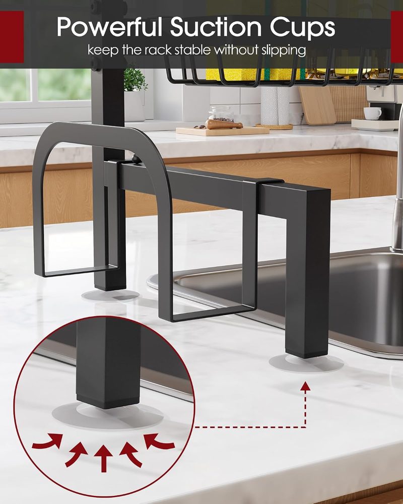Sakugi Over-the-Sink Dish Drying Rack, 3-Tier XX-Large, 31.5"–39.5" Adjustable, Black — view 5