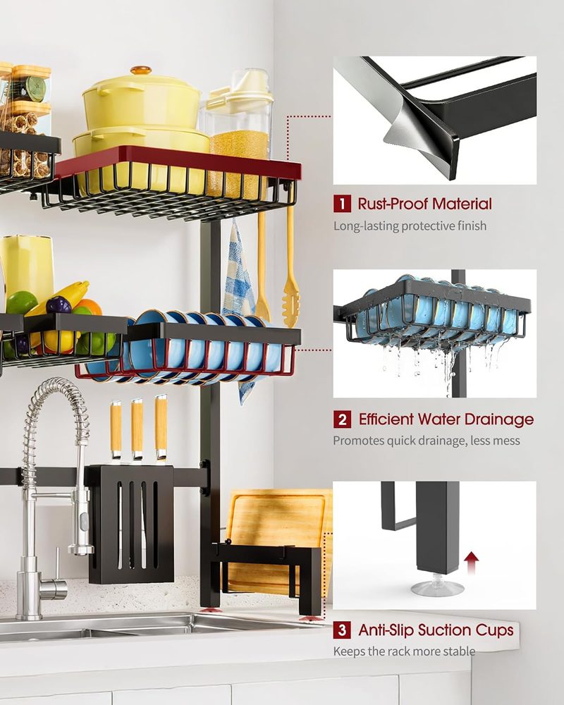 Sakugi Over-the-Sink Dish Drying Rack & Counter Drainer, Black — view 3