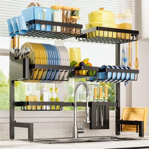 Sakugi Over-the-Sink Dish Drying Rack & Counter Drainer, Black