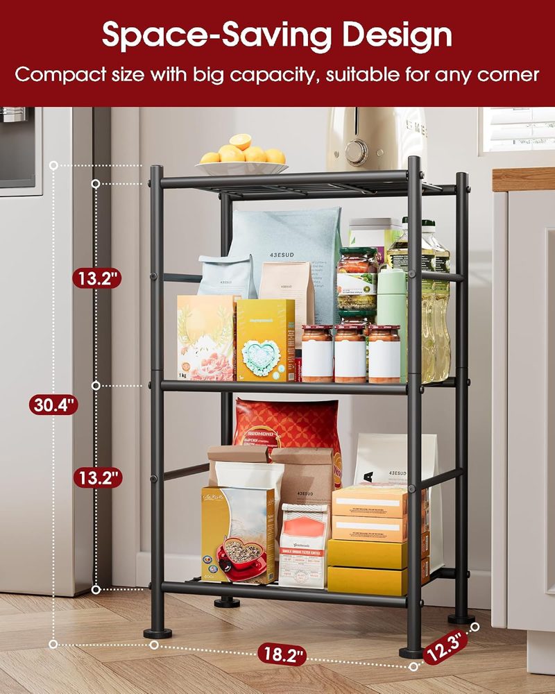 Sakugi Slim 3-Tier Wire Shelves, 2-Pack, 18.2" x 12.3" x 30.4", Black — view 4