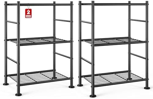 Sakugi Slim 3-Tier Wire Shelves, 2-Pack, 18.2" x 12.3" x 30.4", Black