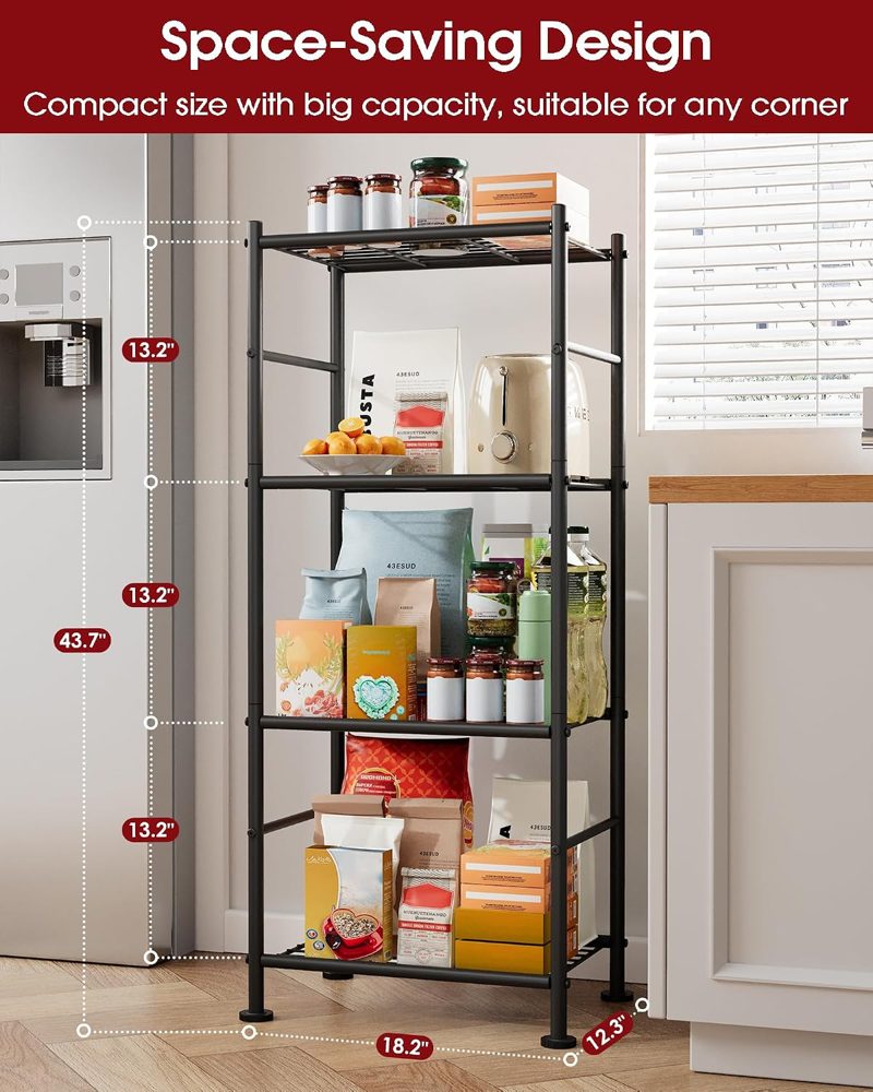 Sakugi Slim 4-Tier Wire Shelves, 2-Pack, 18.2" x 12.3" x 43.7", Black — view 4