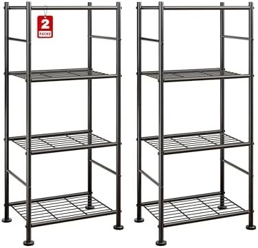 Sakugi Slim 4-Tier Wire Shelves, 2-Pack, 18.2" x 12.3" x 43.7", Black