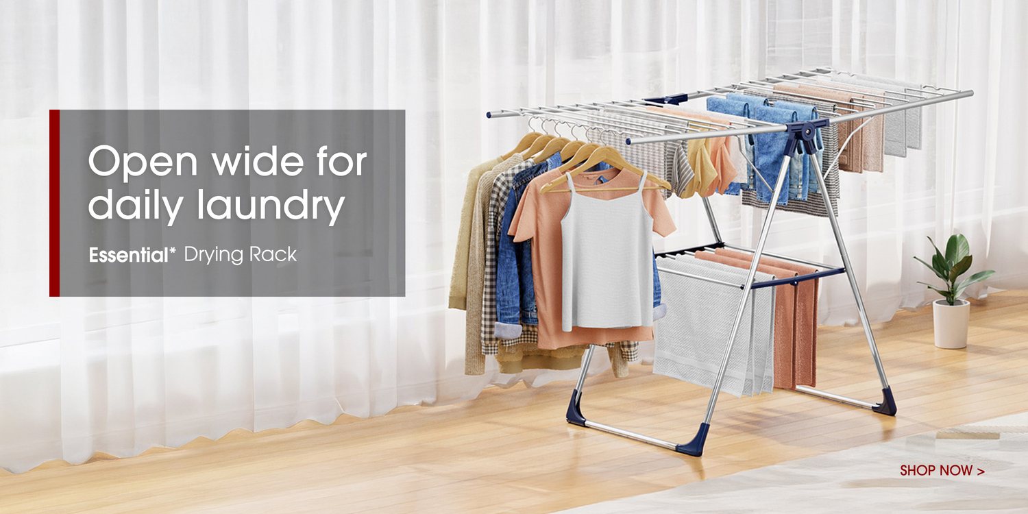 Open wide for daily laundry — Sakugi clothes drying racks